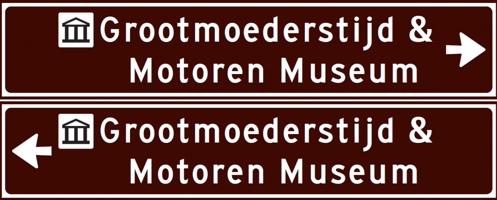 Verkeersbord voorbeeld Grootmoederstijd en Motoren museum