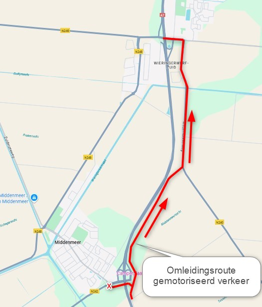 Omleidingsroute Cultuurweg in Middenmeer bij het 'Pootje'