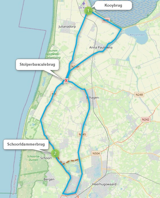 omleidingsroutes door afsluiting Stolperbrug