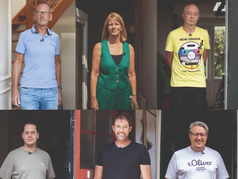 Flyer van de campagne Warmlopers: Samen houden we het warm toch? Te zien zijn verschillende inwoners die als warmlopers helpen