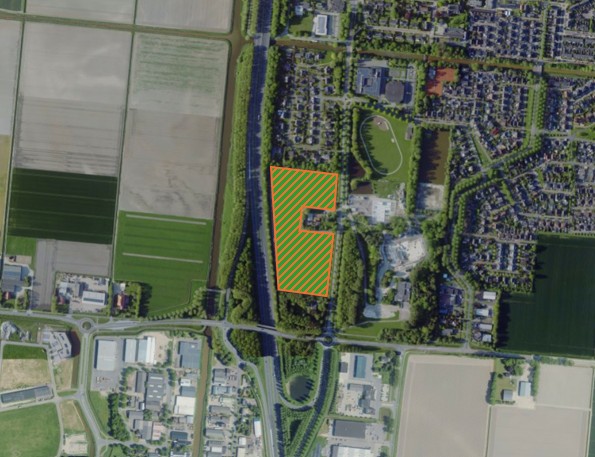 Plangebied Terpweg Wieringerwerf aangegeven op een luchtfoto uit google maps